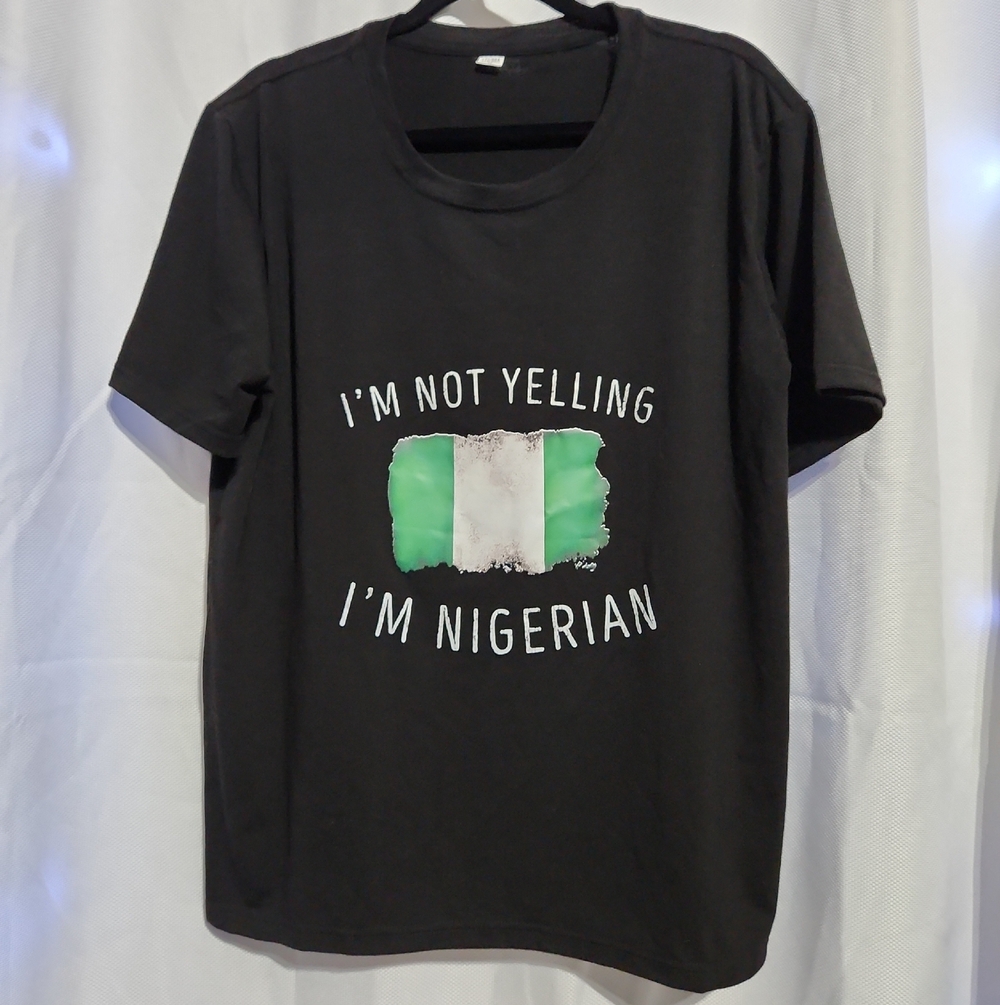 Men's Black Graphic Tee with Nigerian Flag Print